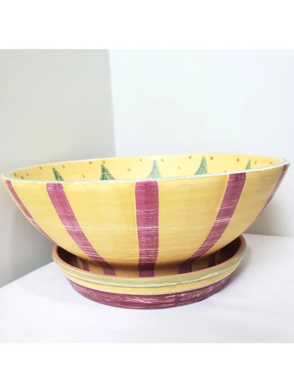 Southern Living Christmas In Province Terra Cotta Bowl and Saucer Planter Signed